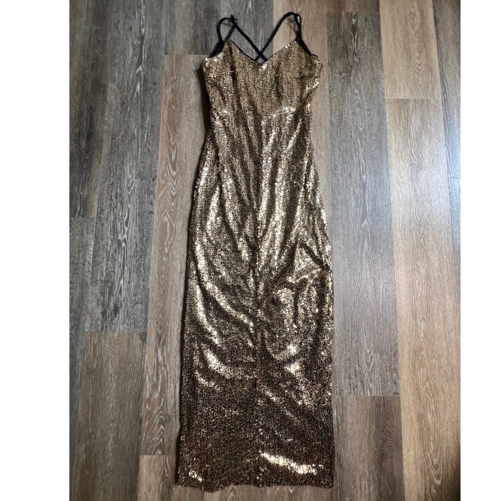 Sequin Maxi Slip Dress in Metallic Gold
